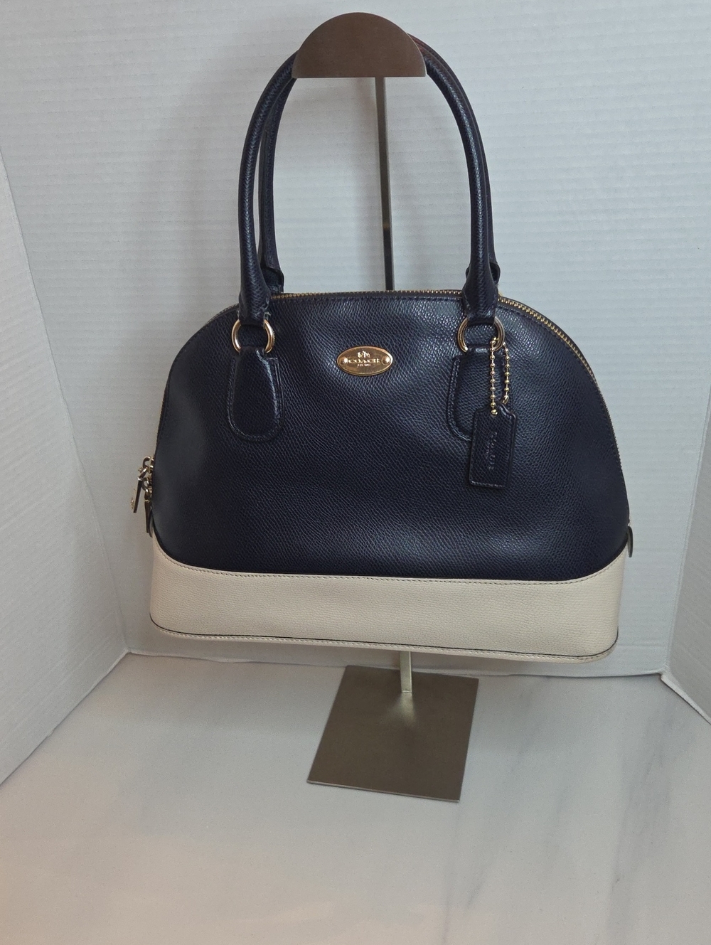 Coach Cora Domed Satchel In Navy And Cream  - Style F34491